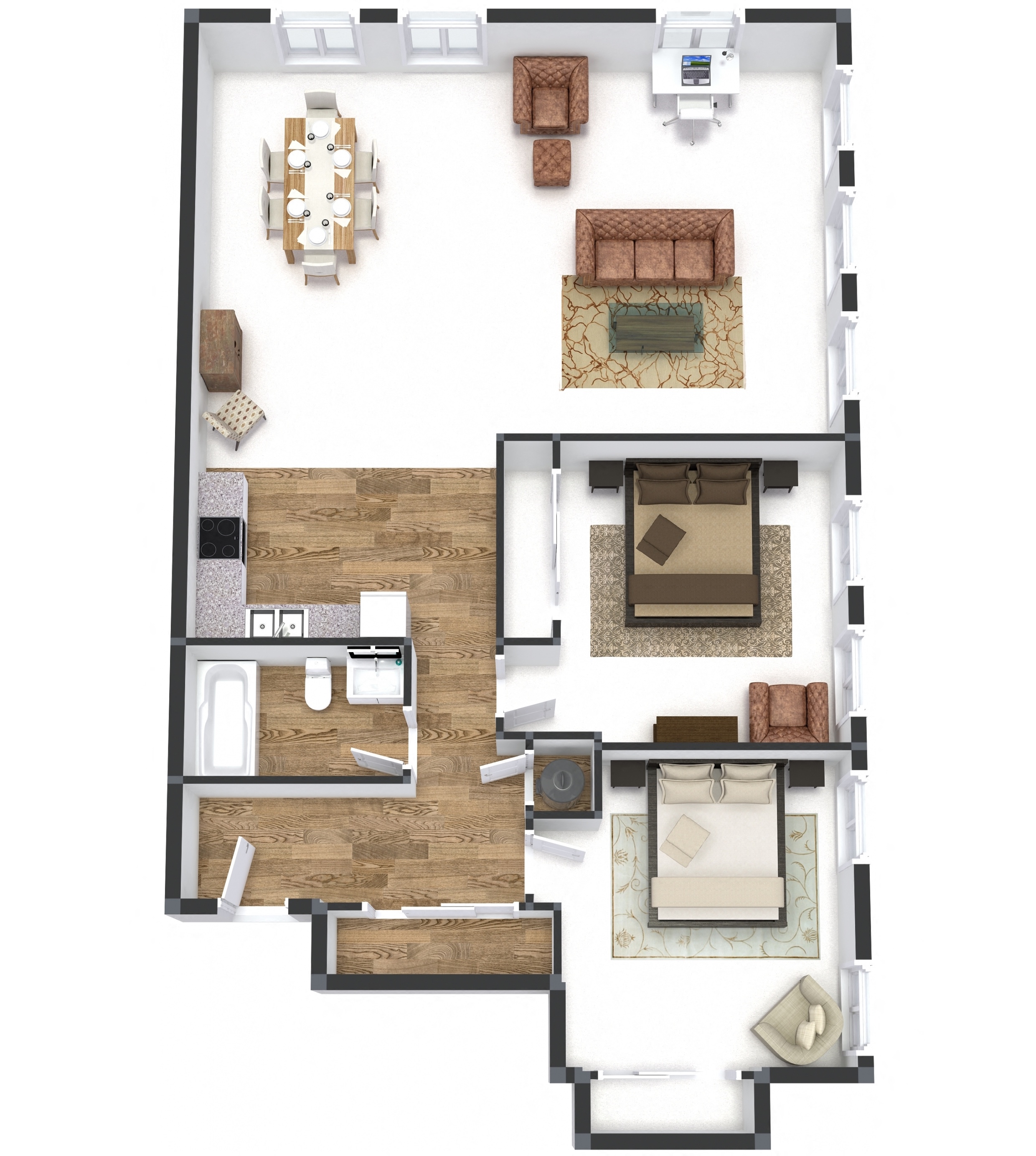 Floor plan for 2 beds, 1 bath, 1120 sqft